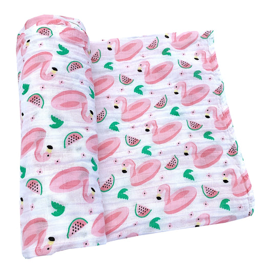Couverture en mousseline flamant et melon